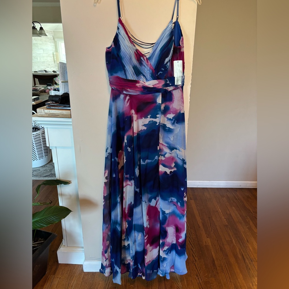 Xscape Watercolor V-Neck Sleeveless Formal Gown